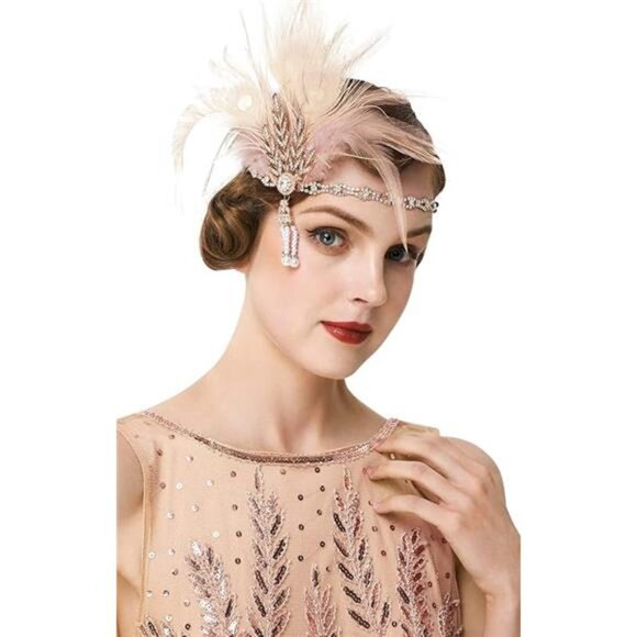 1920s Flapper Headband Feather Headpiece Roaring 20s Gatsby Hair